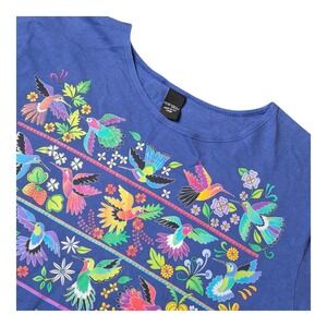 Sabaku Women's L Blue Hummingbird Huipil Graphic Shirt 3/4 Sleeve Made in‎ USA